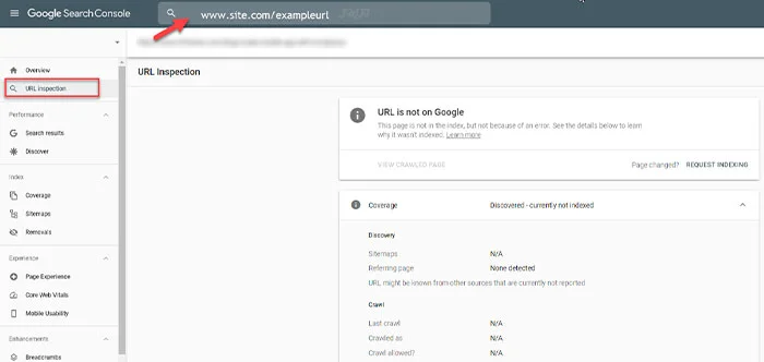 ابزار URL Inspection در Google Search Console با پیام URL is not on Google
