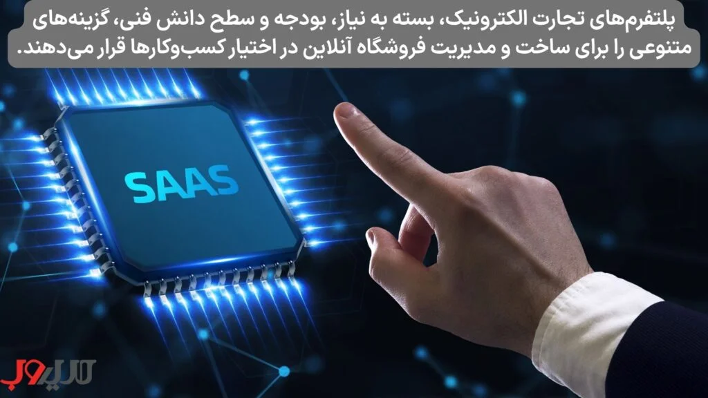 عکس نوشته ای درباره اینکه پلتفرم های تجارت الکترونیک، بسته به نیاز، بودجه و سطح دانش فنی ،گزینه های متنوعی را برای ساخت ومدیریت فروشگاه انلاین در اختیار کسب و کارها قرار می دهند