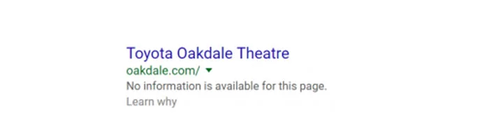 آشنایی با خطاهای سرچ کنسول گوگل و راهنمای رفع آنها 3 نتیجه جستجوی Toyota Oakdale Theatre با پیام No information is available for this page