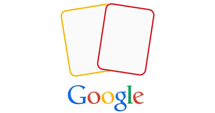 کارت زرد و قرمز داوری بالای لوگوی Google نماد جریمه گوگل