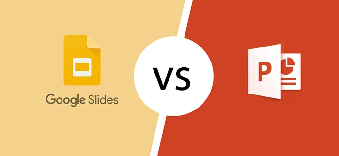 مقایسه Google Slides با PowerPoint با علامت VS در وسط