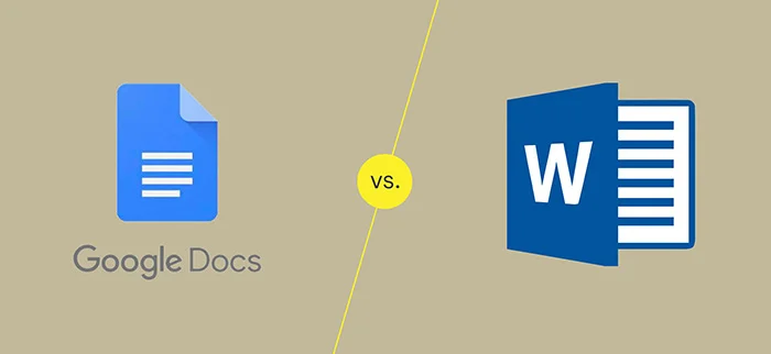 مقایسه لوگوی Google Docs با Microsoft Word روی زمینه دوبخشی