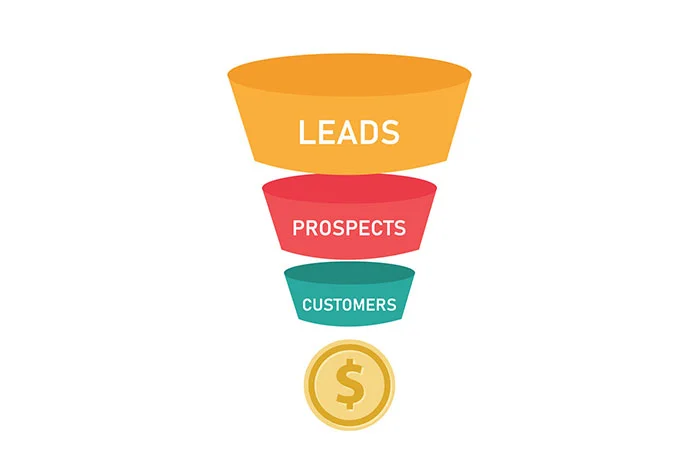 قیف فروش چیست و چطور کسب و کارمان را متحول میکند؟ 2 قیف فروش سه طبقه LEADS، PROSPECTS و CUSTOMERS بالای سکه دلار