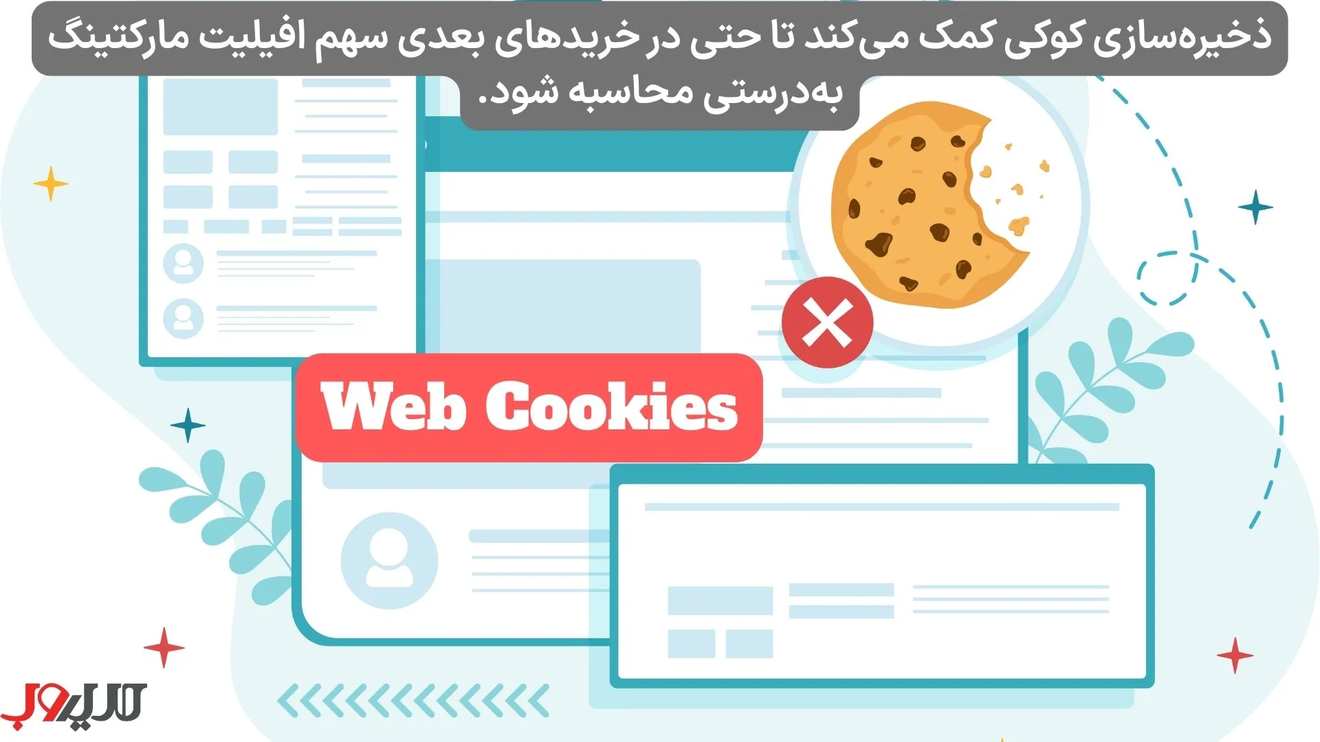 عکس نوشته ای درباره اینکه ذخیره سازی کوکی کمک می کند تا حتی در خریدهای بعدی سهم افیلیت مارکتینگ به درستی محاسبه شود