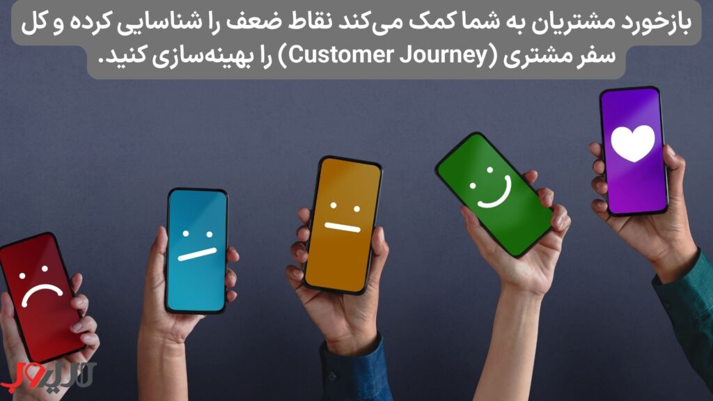 موفقیت در تجارت با یادگیری 10 فاکتور کلیدی رشد کسب و کار 4 عکس نوشته ای درباره اینکه بازخورد مشتریان به شما کمک میکند نقاط ضعف را شناسایی کرده و کل سفر مشتری (Customer Journey)، را بهینهسازی کنید.
