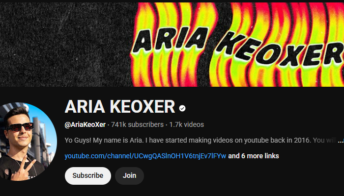 نمایی از صفحه یوتیوب ARIA KEOXER