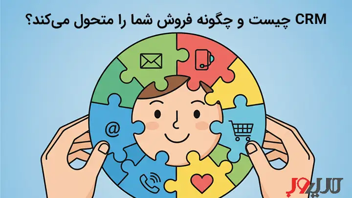 کلیپ آرت مفهومی که نشان می‌دهد با کنار هم قرار دادن قطعات پازل تعاملات مشتری (ایمیل، خرید، پشتیبانی)، تصویر کامل و رضایتمندی از او شکل می‌گیرد.