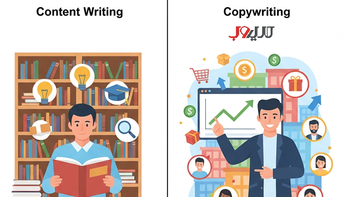 تفاوت کپی رایتینگ (فروش) و تولید محتوا (اطلاعات) با تصاویر وکتور.