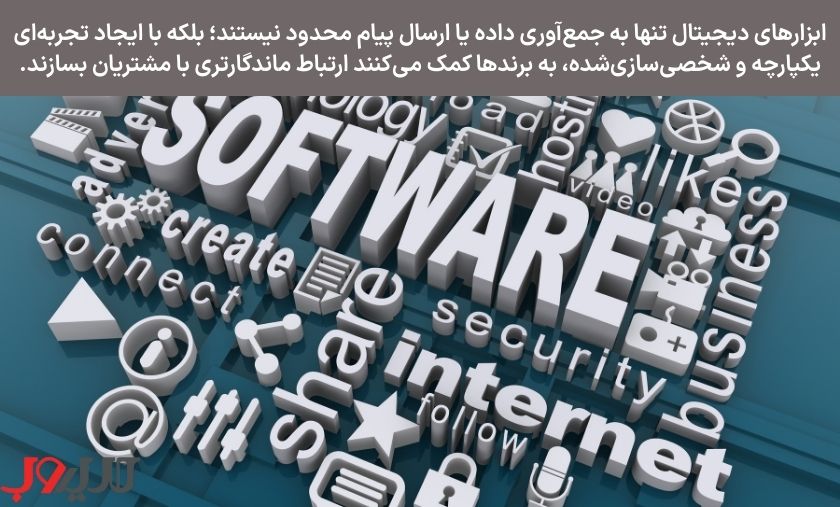 عکس نوشته ای درباره اینکه ابزارهای دیجیتال تنها به جمع‌آوری داده یا ارسال پیام محدود نیستند؛ بلکه با ایجاد تجربه‌ای یکپارچه و شخصی‌سازی‌شده، به برندها کمک می‌کنند ارتباط ماندگارتری با مشتریان بسازند.
