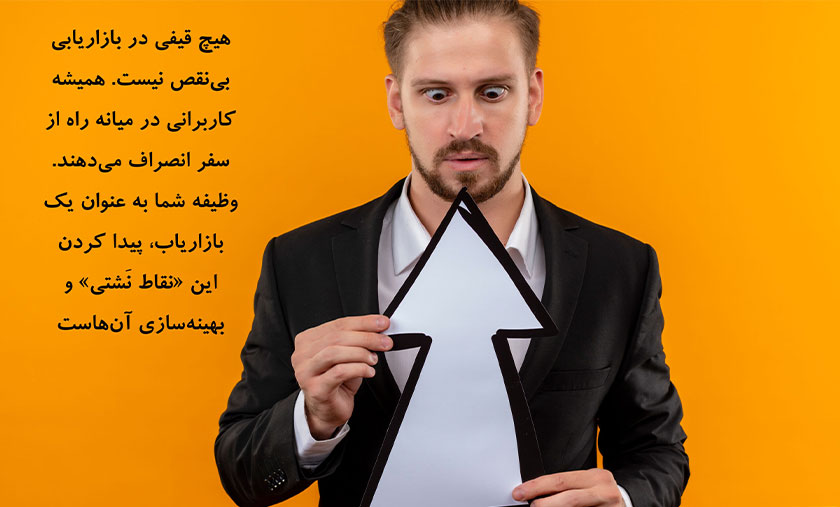 قیف بازاریابی محتوایی چیست؟ 3 هیچ قیفی در بازاریابی بی نقض نیست همیشه کاربرانی در میانه راه از سفر انصراف می دهند وظیفه شما به عنوان یک بازاریاب پیدا کردن این نقاط نشتی و بهینه سازی آن هاست