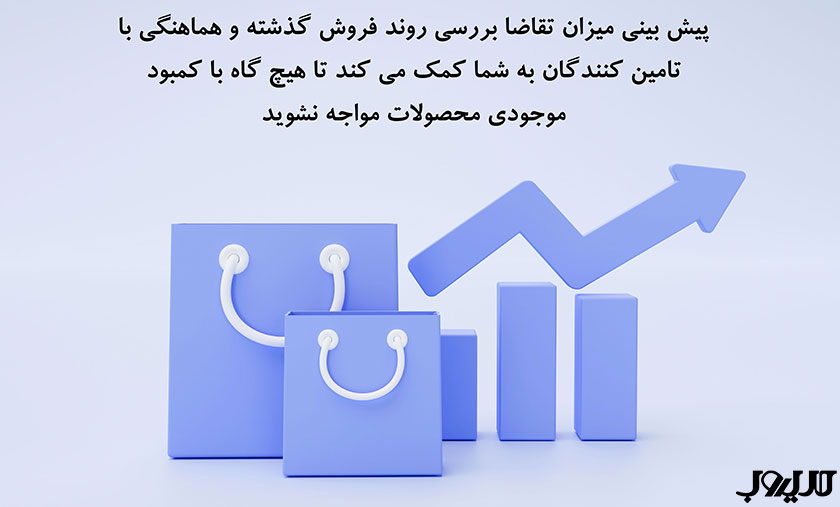 پیش بینی میزان تقاضا بررسی روند فروش گذشته و هماهنگی با تامین کنندگان به شما کمک می کند تا هیچ گاه با کمبود موجودی محصولات مواجه نشوید