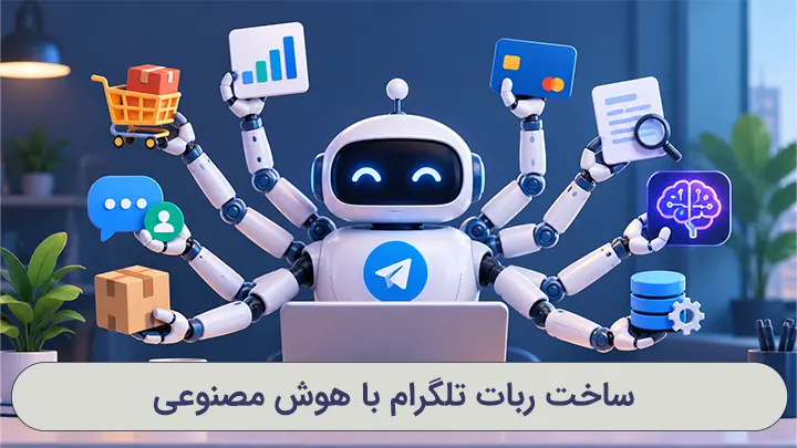 ربات تلگرام هوشمند متصل به هوش مصنوعی در حال انجام هم‌زمان چند کار مانند مدیریت سفارش، پرداخت، گزارش‌گیری و پشتیبانی
